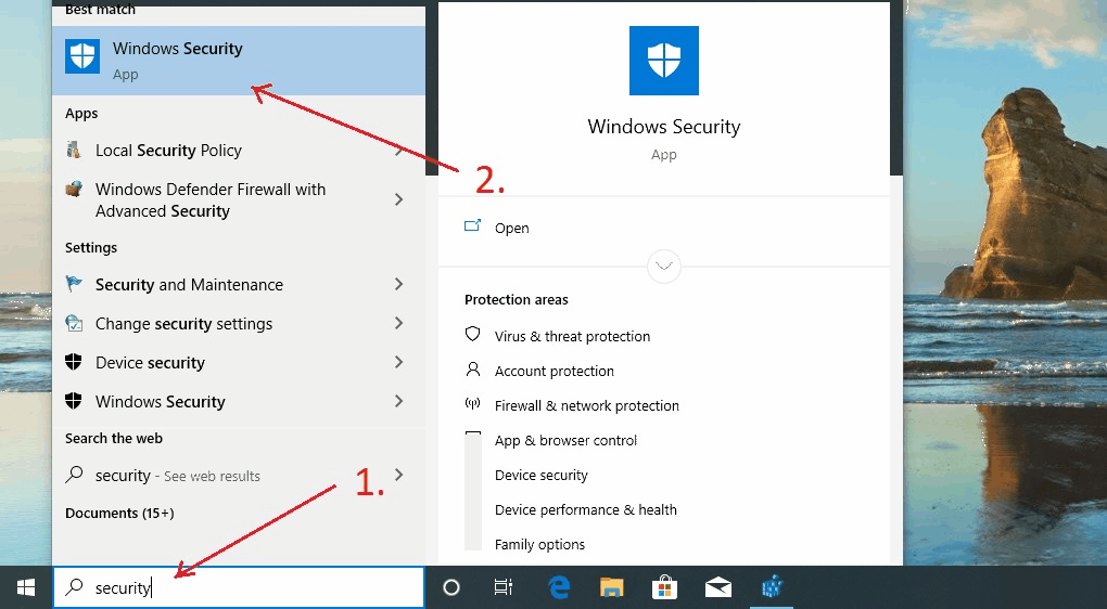 Search for Windows Security
