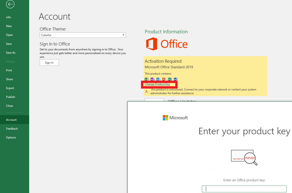 install office with product key