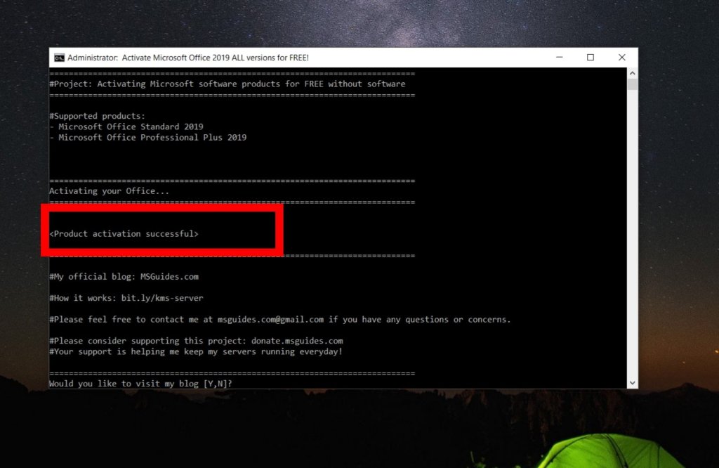 Office 2019 is activated using cmd