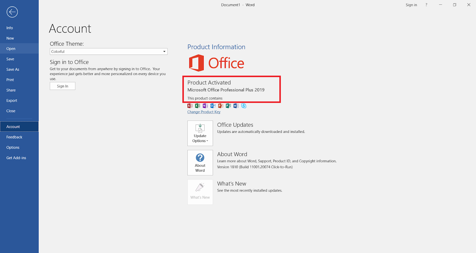 Microsoft Office 2019 activated without using any Software