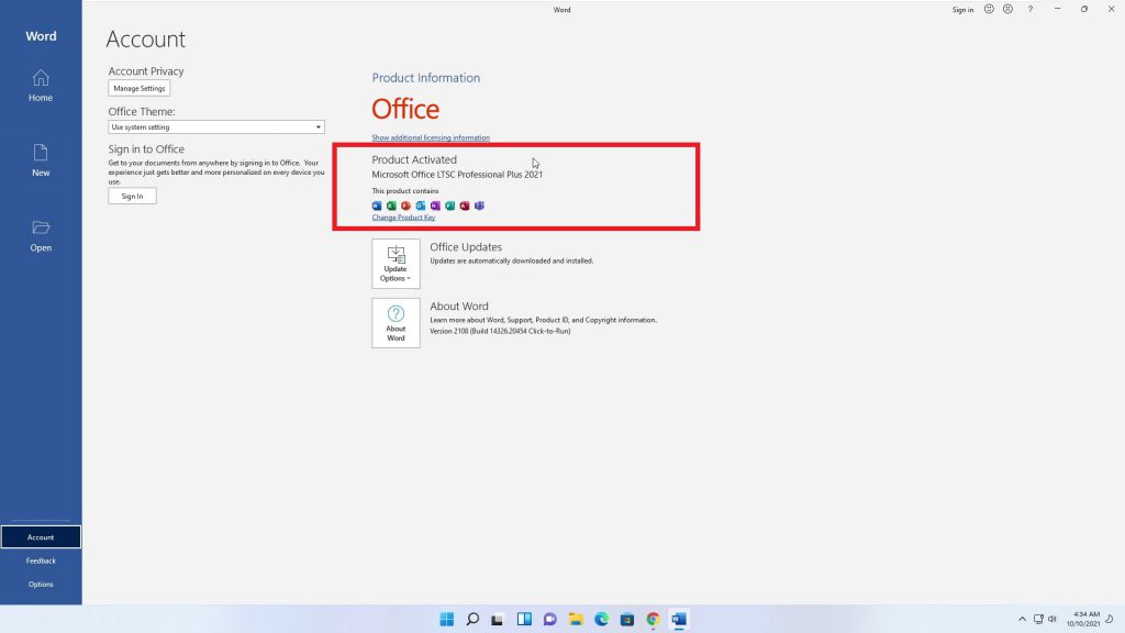 Microsoft Office 2021 activated using KMS Tools