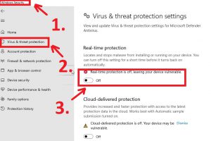 Disable Real-time protection in Windows Security