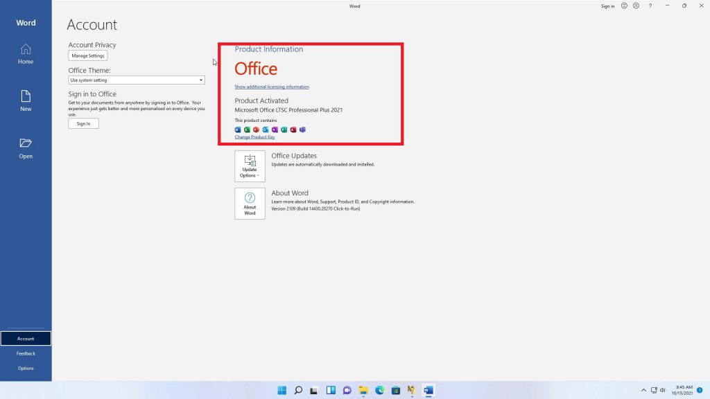 Microsoft Office 2021 activated using KMS Auto ++